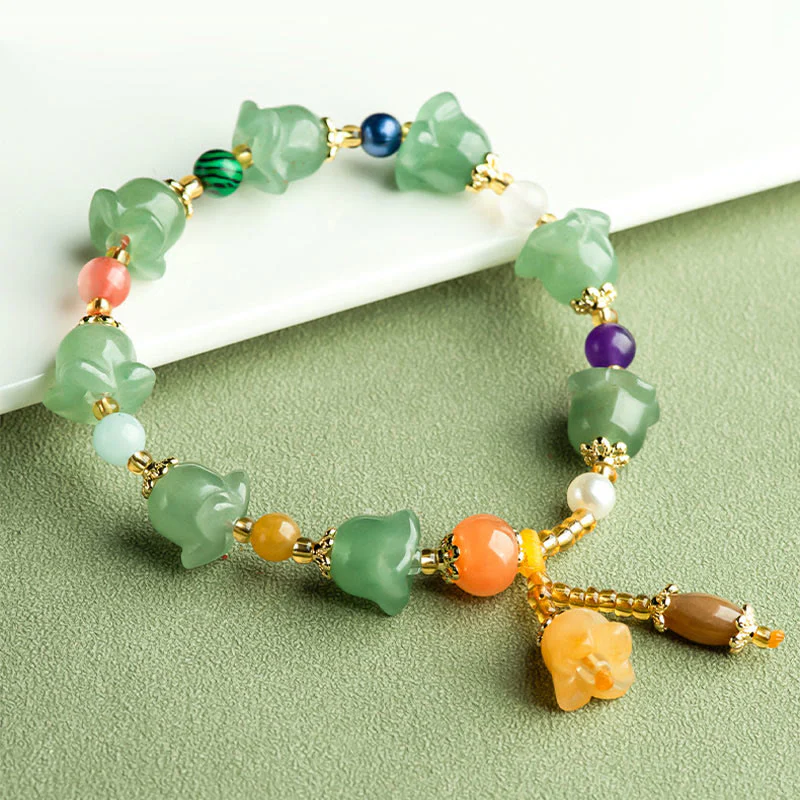 Braccialetto della fortuna con fiore di magnolia, avventurina verde Buddha Stones - Image 4