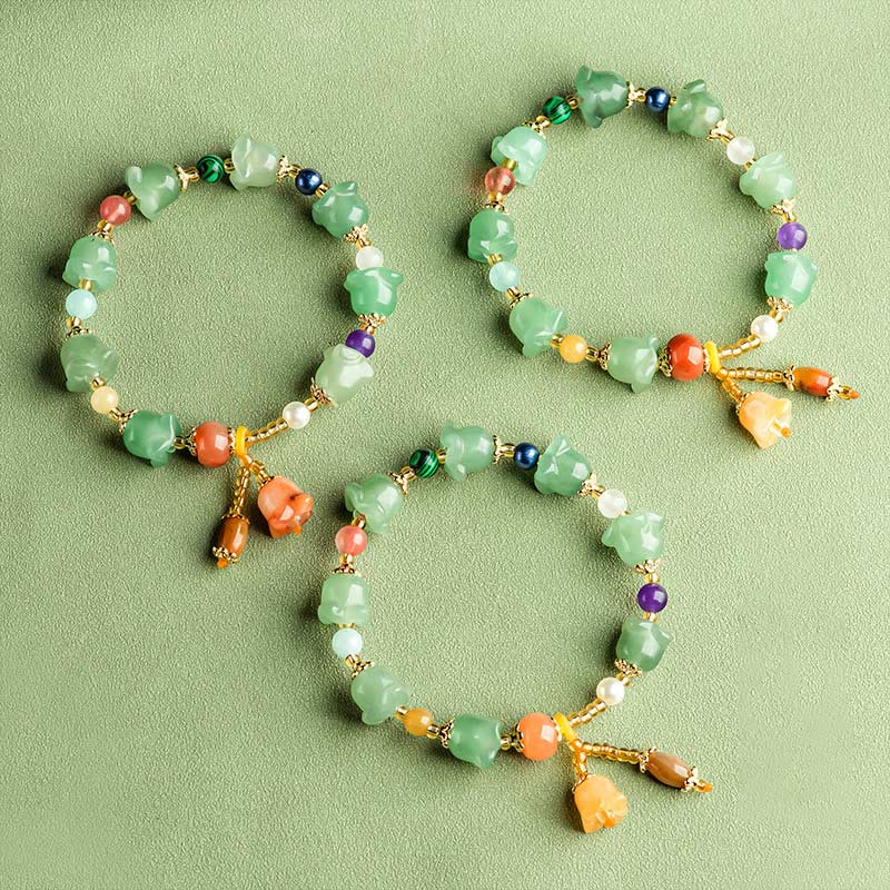 Braccialetto della fortuna con fiore di magnolia, avventurina verde Buddha Stones - Image 9