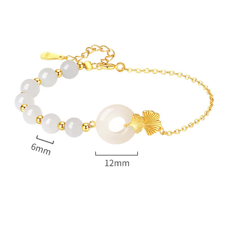 Braccialetto della fortuna con foglia di ginkgo e fibbia della pace in argento sterling 925 con Buddha Stones e giada bianca Hetian - Image 11