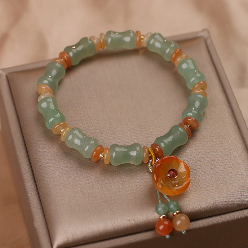 Braccialetto della fortuna con motivo a fiori di bambù e giada naturale Buddha Stones - Image 2