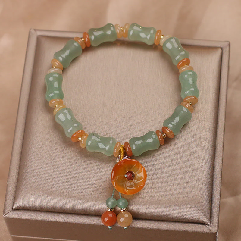 Braccialetto della fortuna con motivo a fiori di bambù e giada naturale Buddha Stones - Image 3