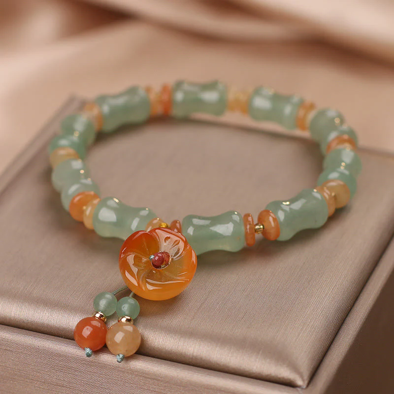 Braccialetto della fortuna con motivo a fiori di bambù e giada naturale Buddha Stones - Image 5