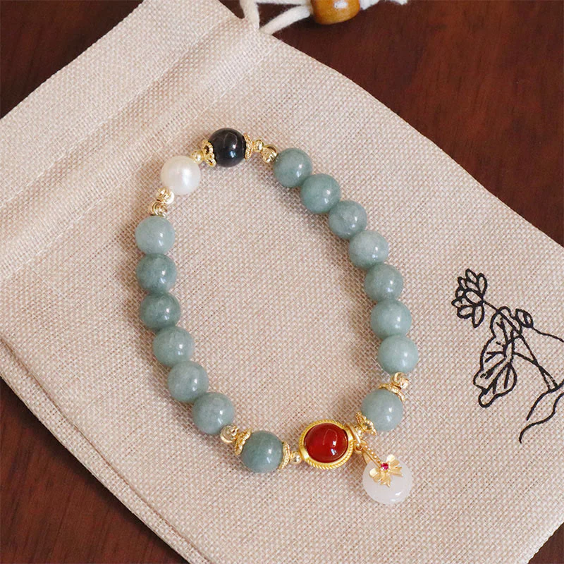 Braccialetto della fortuna con papillon in perle di agata rossa e giada naturale Buddha Stones - Image 2