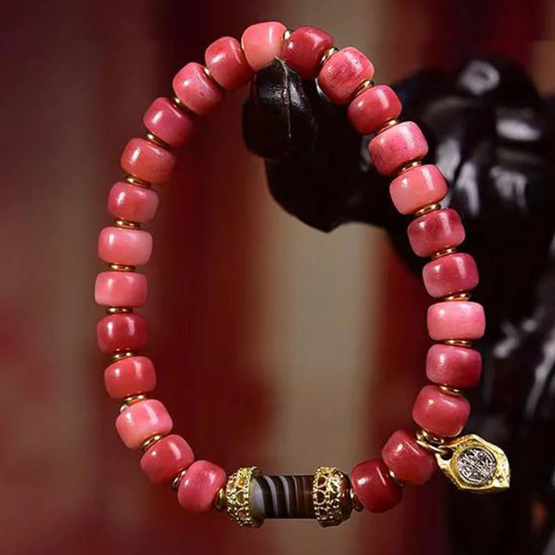 Braccialetto della fortuna in agata rossa e rame con osso di cammello tibetano Buddha Stones - Image 10