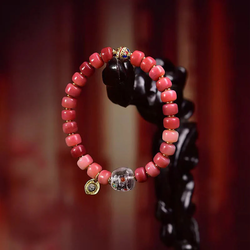 Braccialetto della fortuna in agata rossa e rame con osso di cammello tibetano Buddha Stones - Image 14