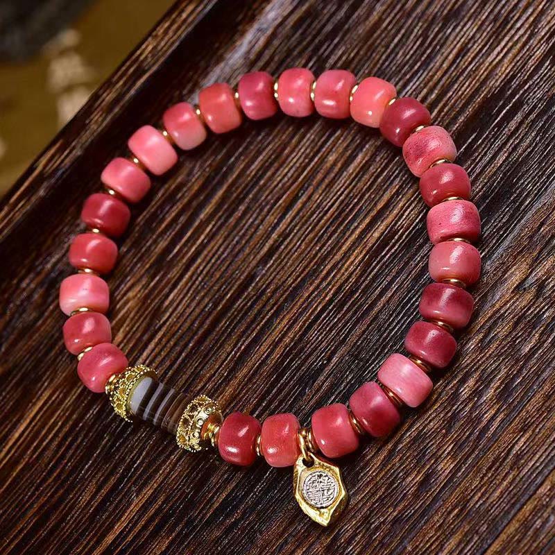 Braccialetto della fortuna in agata rossa e rame con osso di cammello tibetano Buddha Stones - Image 8
