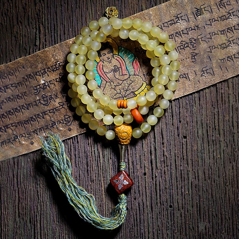 Braccialetto della fortuna in ambra e corno di pecora del Tibet con 108 perle di Mala Buddha Stones - Image 14