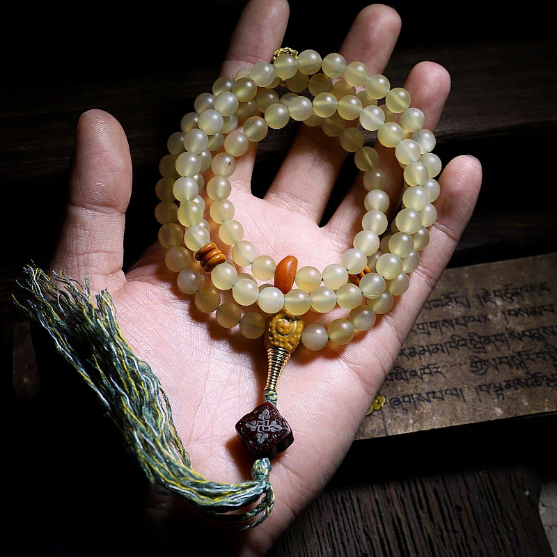 Braccialetto della fortuna in ambra e corno di pecora del Tibet con 108 perle di Mala Buddha Stones - Image 6