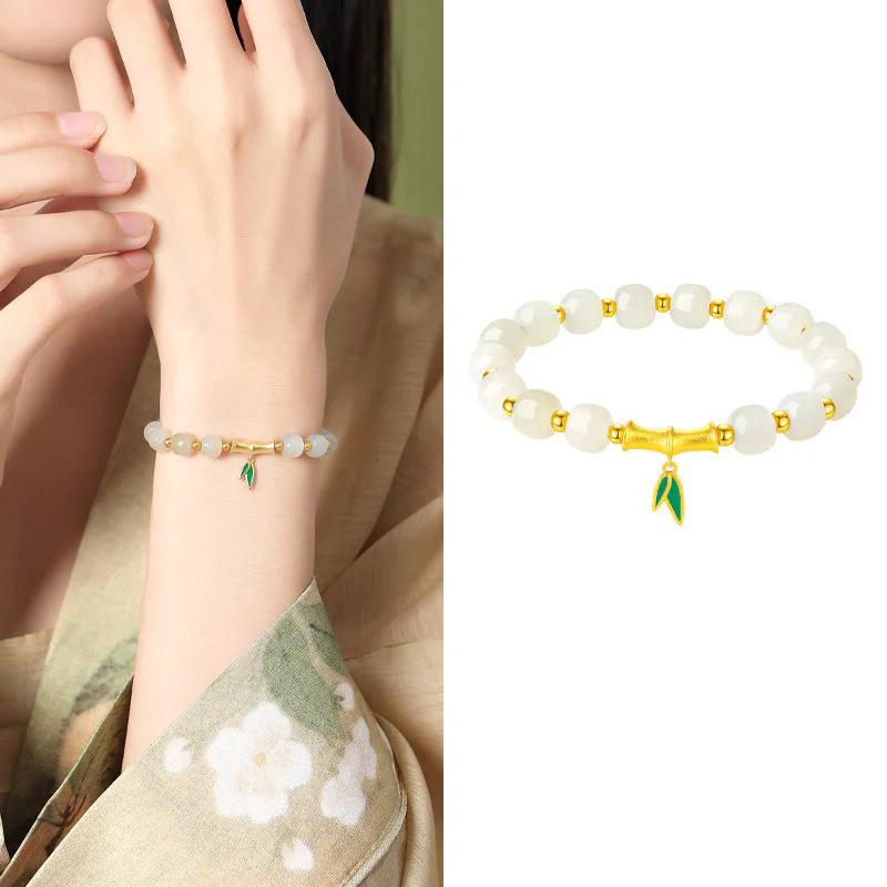 Braccialetto della fortuna in bambù e giada bianca Hetian in argento sterling 925 Buddha Stones - Image 11