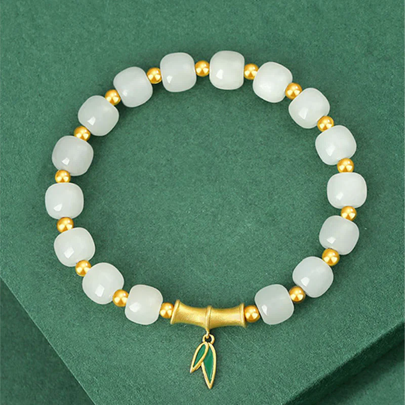 Braccialetto della fortuna in bambù e giada bianca Hetian in argento sterling 925 Buddha Stones - Image 3
