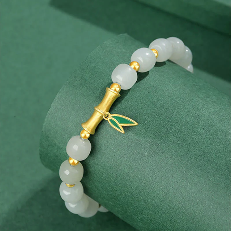 Braccialetto della fortuna in bambù e giada bianca Hetian in argento sterling 925 Buddha Stones - Image 4