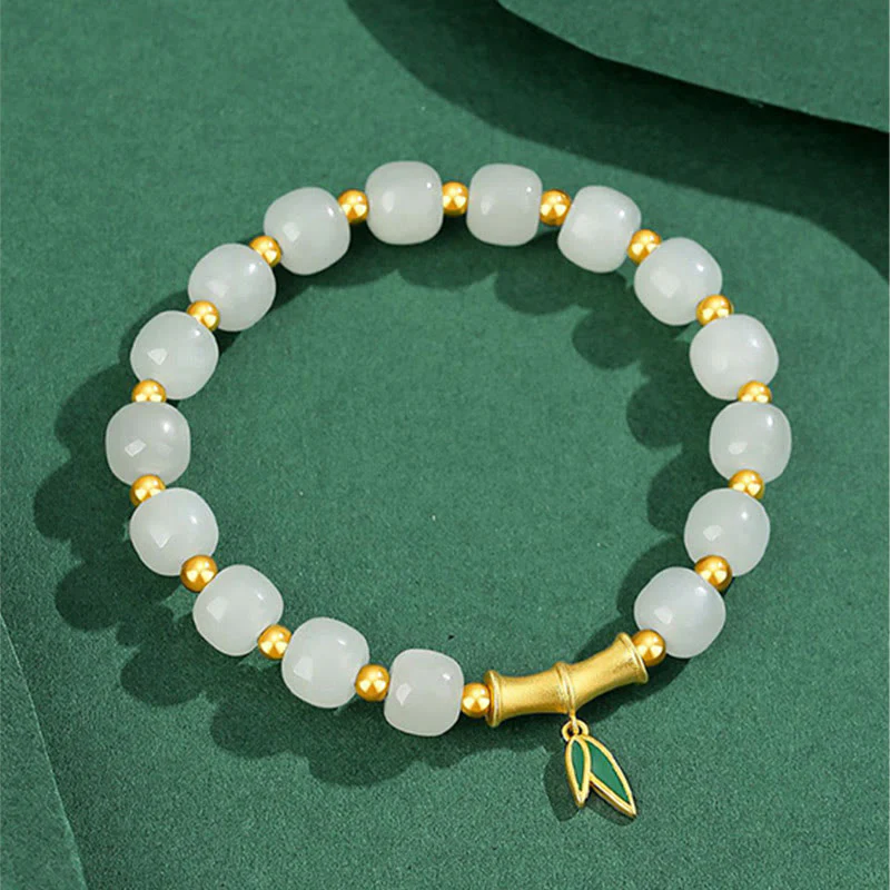 Braccialetto della fortuna in bambù e giada bianca Hetian in argento sterling 925 Buddha Stones - Image 5