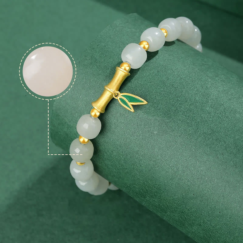 Braccialetto della fortuna in bambù e giada bianca Hetian in argento sterling 925 Buddha Stones - Image 7