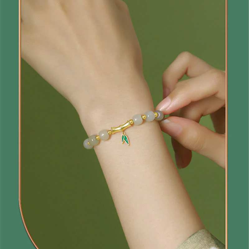 Braccialetto della fortuna in bambù e giada bianca Hetian in argento sterling 925 Buddha Stones - Image 9