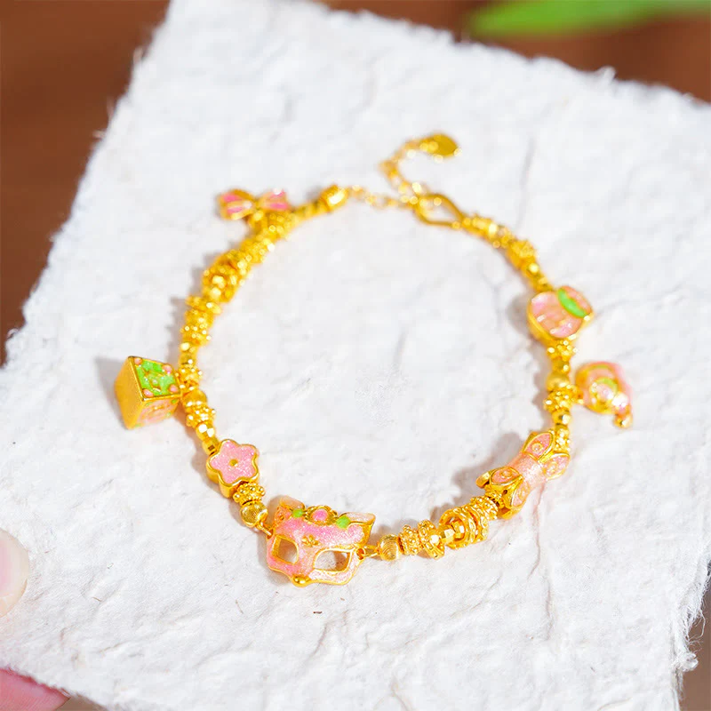 Bracciale portafortuna con ciondolo a forma di volpe Fu in ottone placcato oro 24k Buddha Stones - Image 4