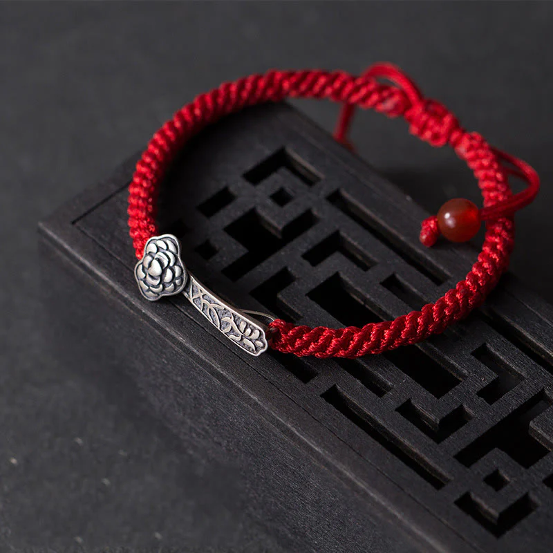 Braccialetto della fortuna intrecciato con filo rosso "Ruyi As One Wishes" in argento sterling 925 con Buddha Stones - Image 2