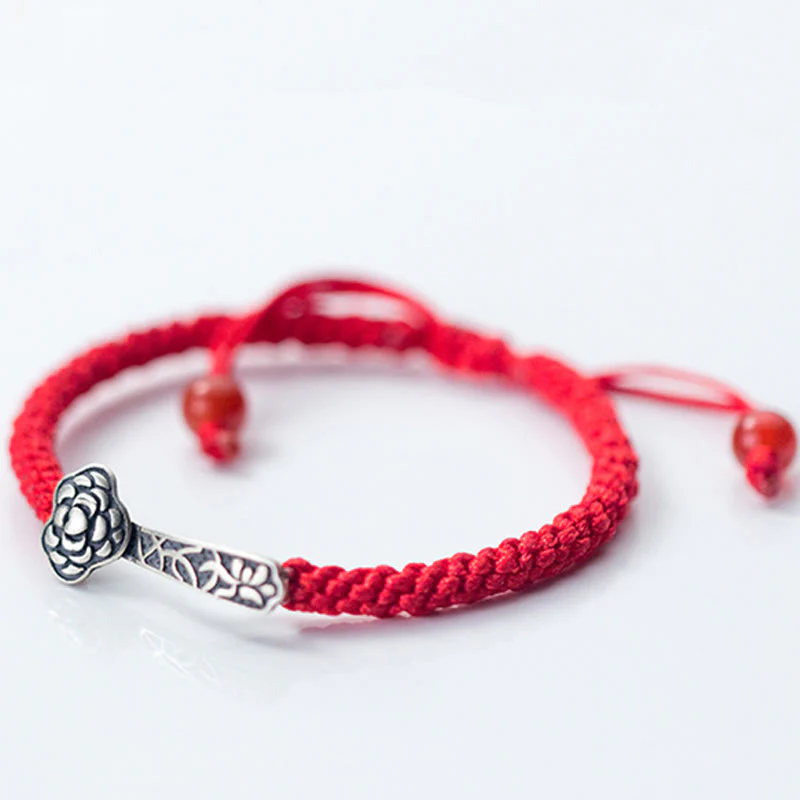 Braccialetto della fortuna intrecciato con filo rosso "Ruyi As One Wishes" in argento sterling 925 con Buddha Stones - Image 3
