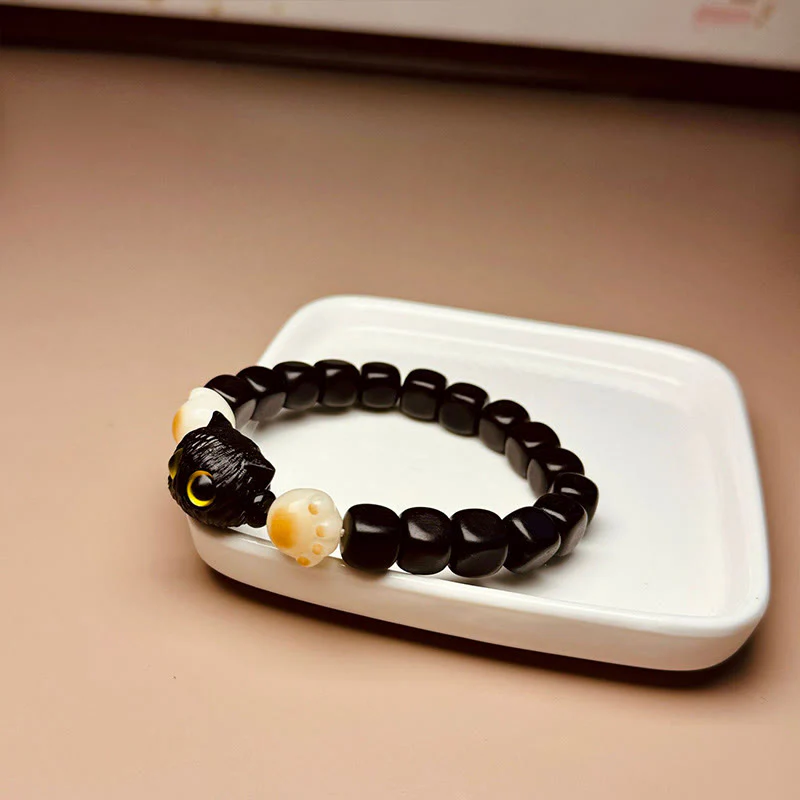 Braccialetto della pace con Buddha Stones, in legno di ebano e semi di Bodhi, con gatto carino - Image 10