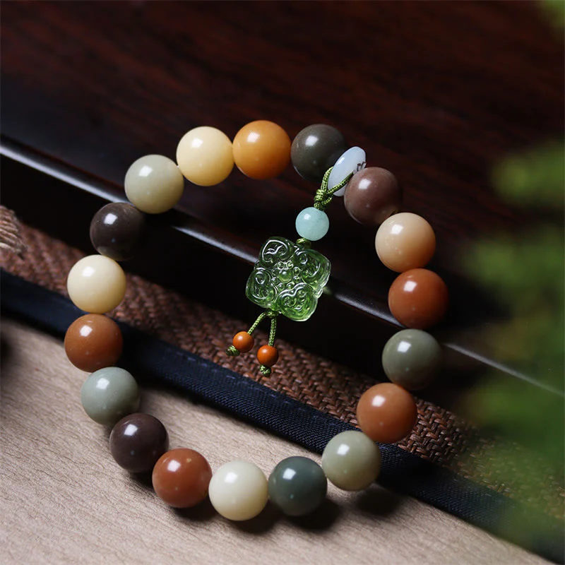Braccialetto della pace con ciondolo in vetro Liuli con semi di Bodhi multicolore sfumato naturale Buddha Stones - Image 10