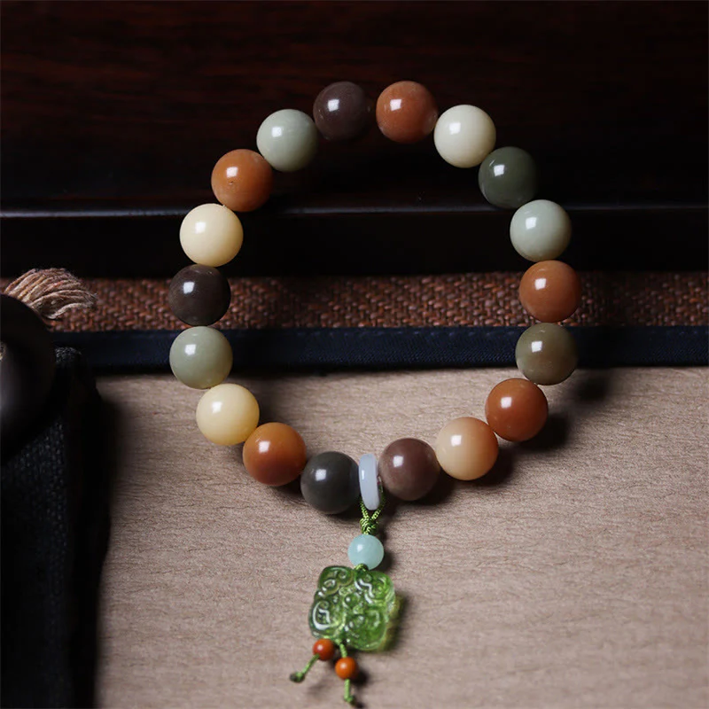Braccialetto della pace con ciondolo in vetro Liuli con semi di Bodhi multicolore sfumato naturale Buddha Stones - Image 11