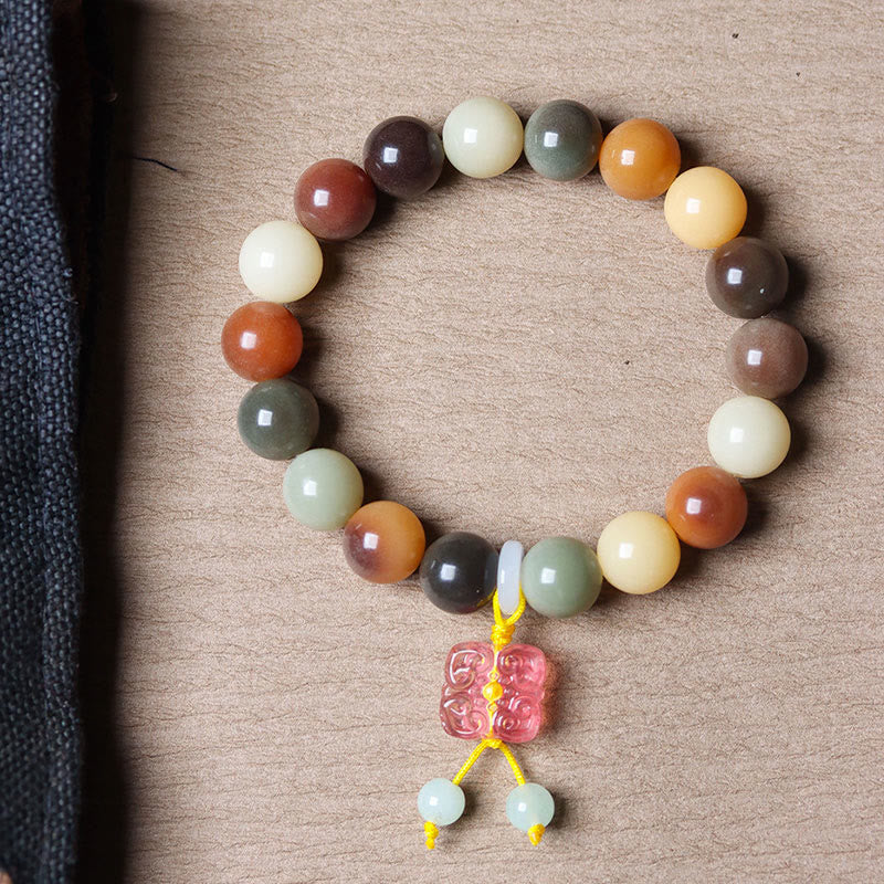 Braccialetto della pace con ciondolo in vetro Liuli con semi di Bodhi multicolore sfumato naturale Buddha Stones - Image 3