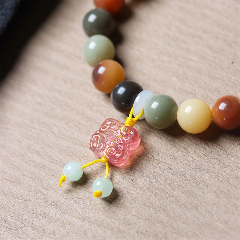 Braccialetto della pace con ciondolo in vetro Liuli con semi di Bodhi multicolore sfumato naturale Buddha Stones - Image 6