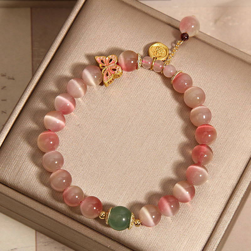 Braccialetto della pace con farfalla occhio di gatto rosa sfumato Buddha Stones - Image 3