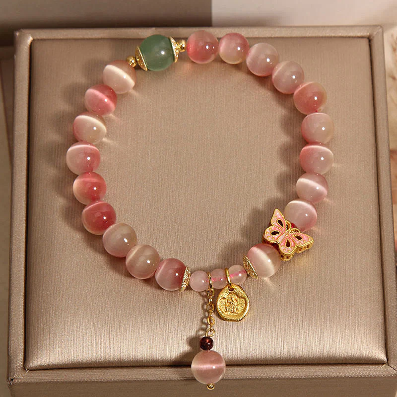 Braccialetto della pace con farfalla occhio di gatto rosa sfumato Buddha Stones - Image 4