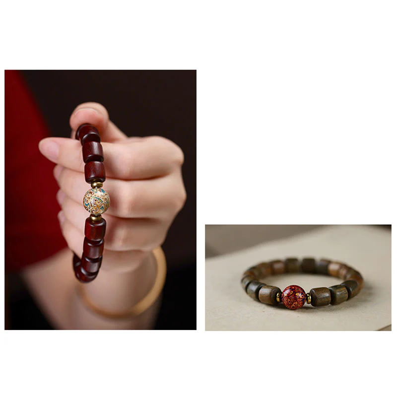 Braccialetto della pace con perline di lacca di sandalo rosso e piccole foglie di sandalo verde naturale Buddha Stones - Image 11