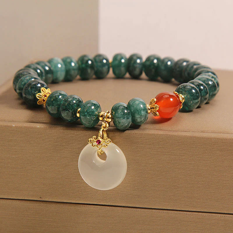 Braccialetto della prosperità con fibbia della pace e perline di giada blu con Buddha Stones - Image 2
