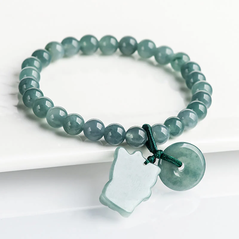 Braccialetto della prosperità con fibbia della pace in giada blu Buddha Stones e gatto fortunato - Image 2