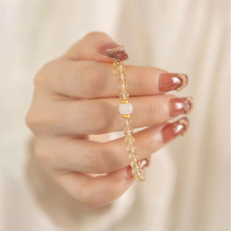 Braccialetto della prosperità con piccole perle di giada citrina e Buddha Stones - Image 8