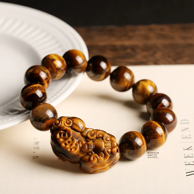 Braccialetto della ricchezza con occhio di tigre naturale Buddha Stones