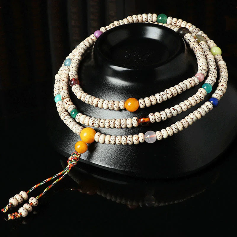 Braccialetto della ricchezza in agata ambrata con semi di Bodhi tibetano e pietre Buddha Stones - Image 7