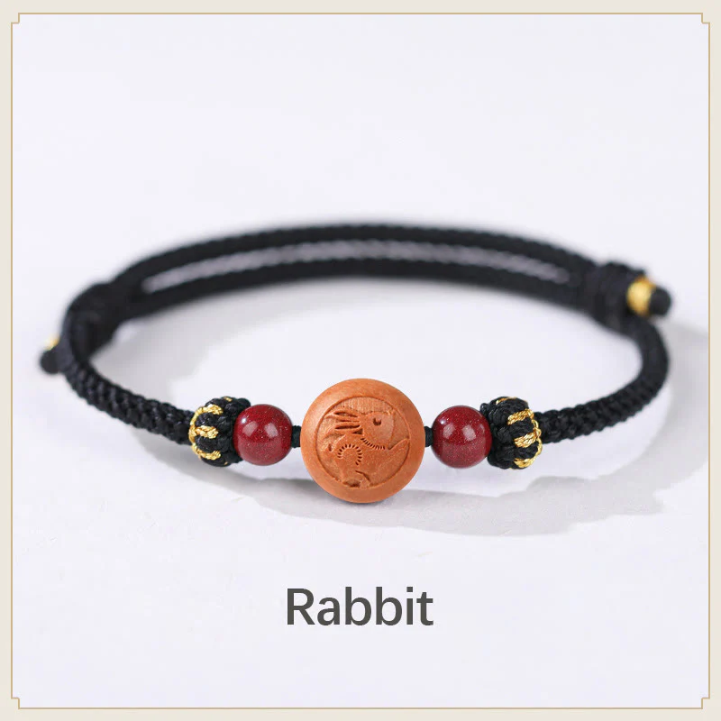 Braccialetto della ricchezza in cinabro intagliato con carattere dello zodiaco cinese Fu in legno di pesca naturale Buddha Stones - Image 16