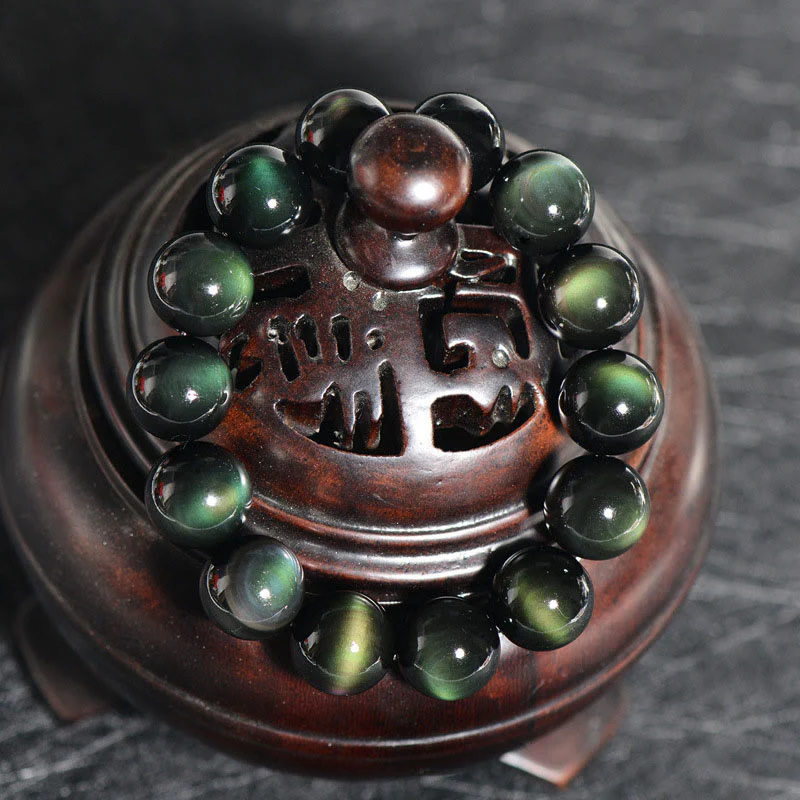 Braccialetto della ricchezza in ossidiana verde naturale Buddha Stones - Image 3