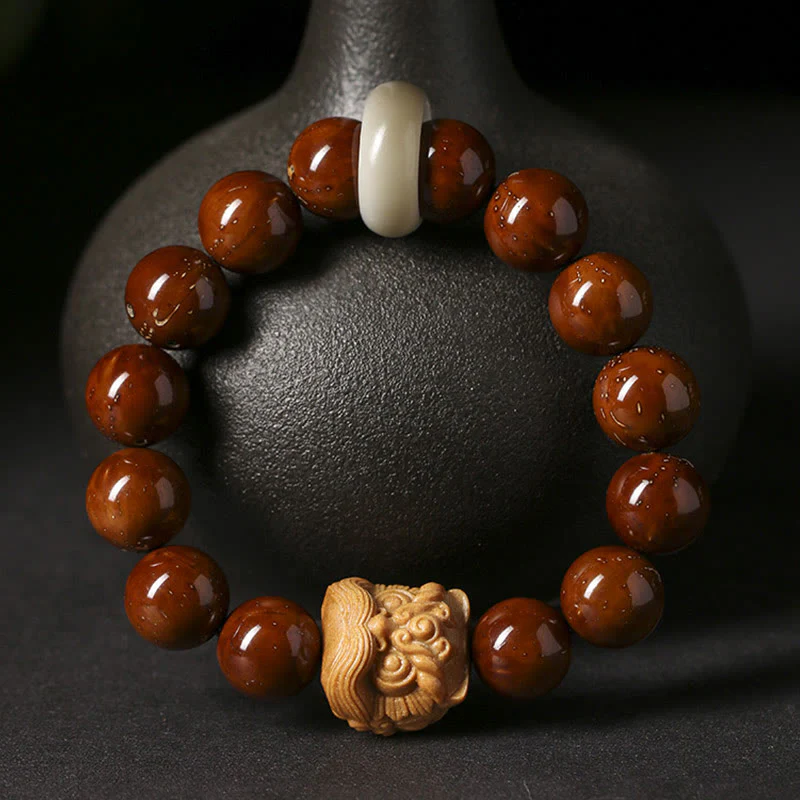 Braccialetto della saggezza del leone danzante dei semi di Bodhi viola Buddha Stones - Image 11