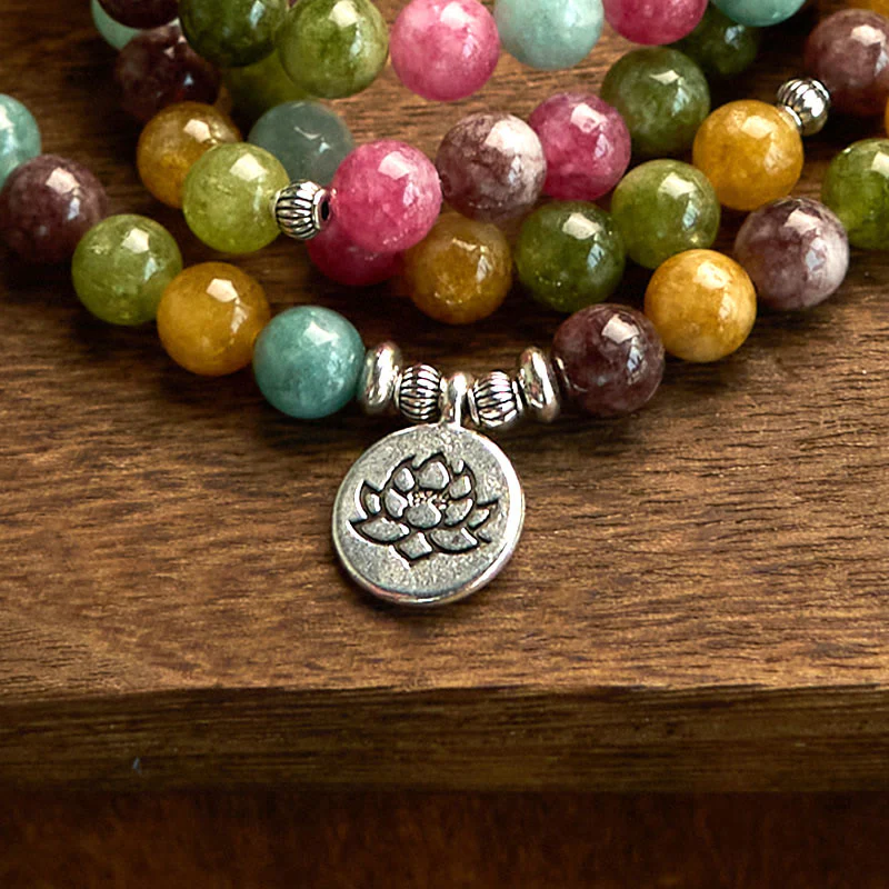 Braccialetto della saggezza del loto con 108 perline mala multistrato in tormalina naturale Buddha Stones - Image 7