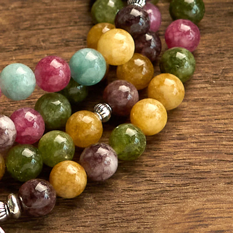 Braccialetto della saggezza del loto con 108 perline mala multistrato in tormalina naturale Buddha Stones - Image 8