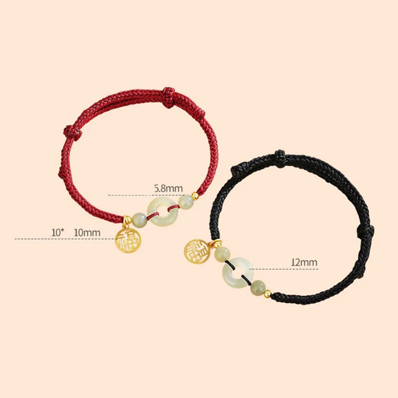Braccialetto dell'abbondanza con ciondolo a forma di carattere Fu, fibbia della pace in argento sterling 925 con Buddha Stones e giada di Hetian - Image 8
