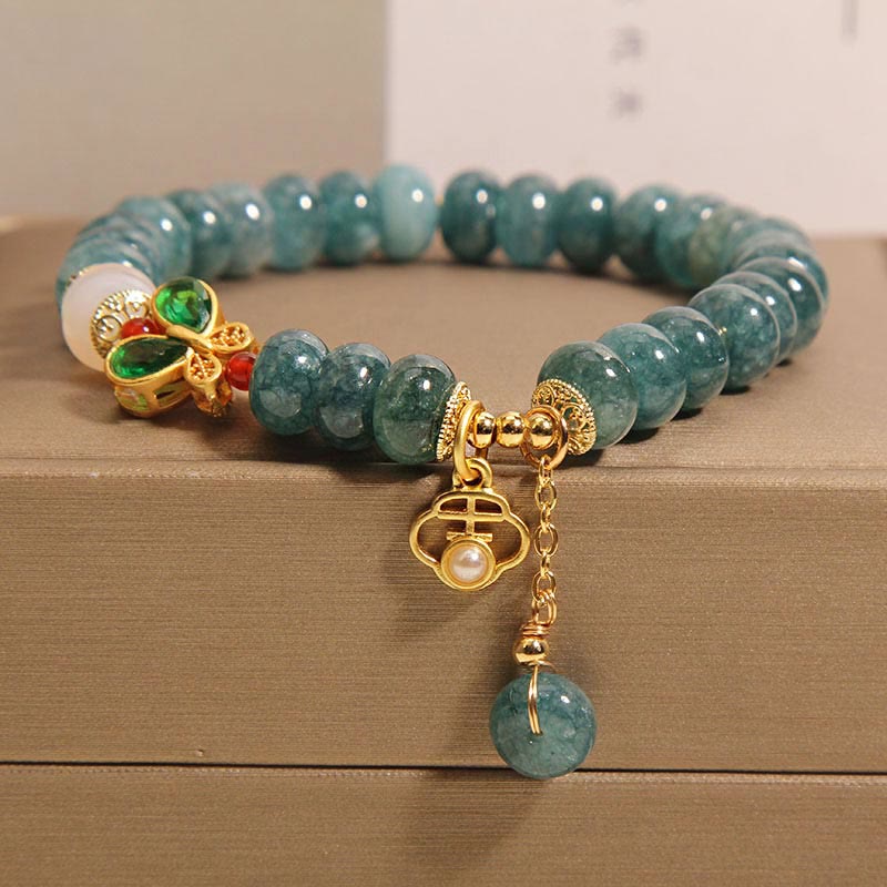 Braccialetto dell'abbondanza con perline di abaco a farfalla, Buddha Stones , giada, agata bianca