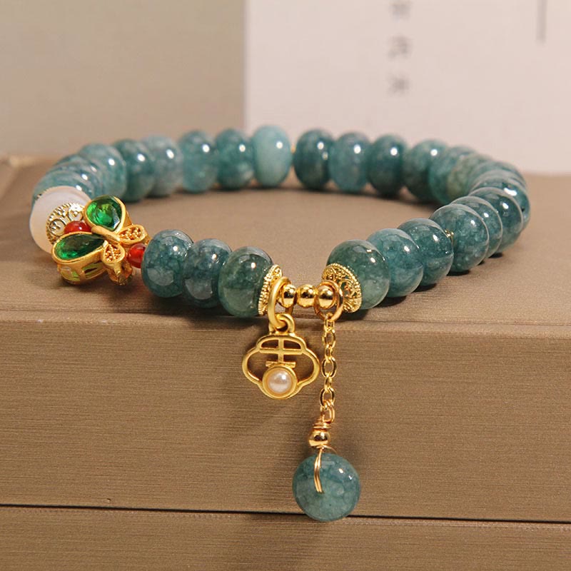 Braccialetto dell'abbondanza con perline di abaco a farfalla, Buddha Stones , giada, agata bianca - Image 2