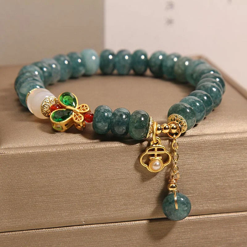 Braccialetto dell'abbondanza con perline di abaco a farfalla, Buddha Stones , giada, agata bianca - Image 3