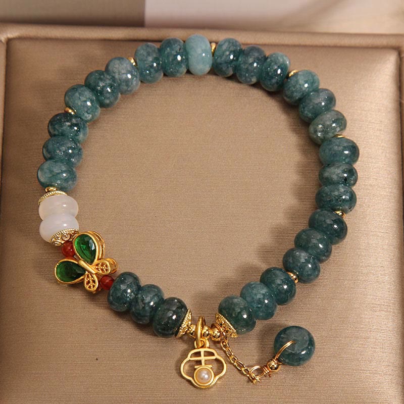 Braccialetto dell'abbondanza con perline di abaco a farfalla, Buddha Stones , giada, agata bianca - Image 4