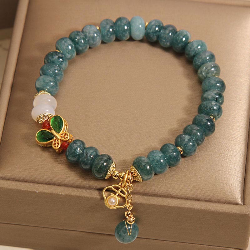 Braccialetto dell'abbondanza con perline di abaco a farfalla, Buddha Stones , giada, agata bianca - Image 5