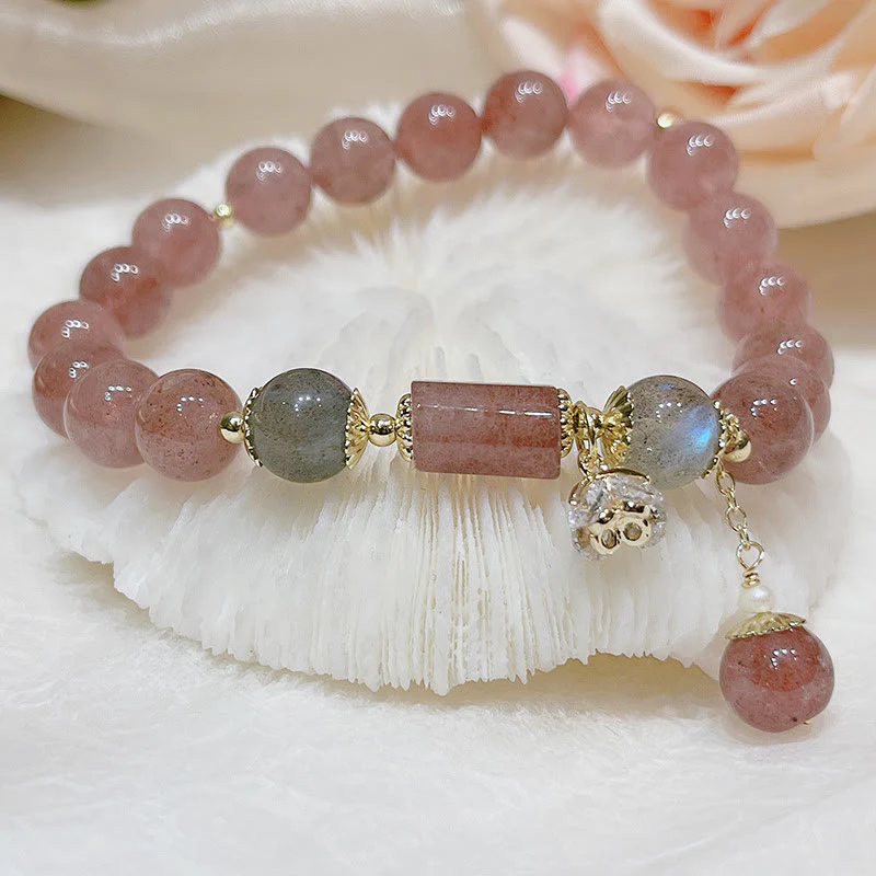 Braccialetto dell'amore con pietra di luna e quarzo fragola naturale Buddha Stones - Image 2
