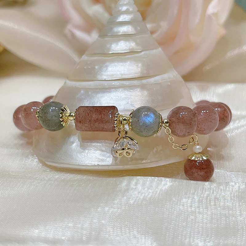 Braccialetto dell'amore con pietra di luna e quarzo fragola naturale Buddha Stones - Image 3