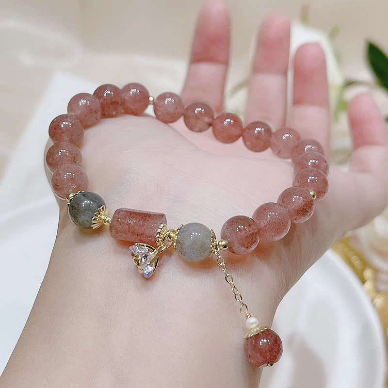 Braccialetto dell'amore con pietra di luna e quarzo fragola naturale Buddha Stones - Image 4