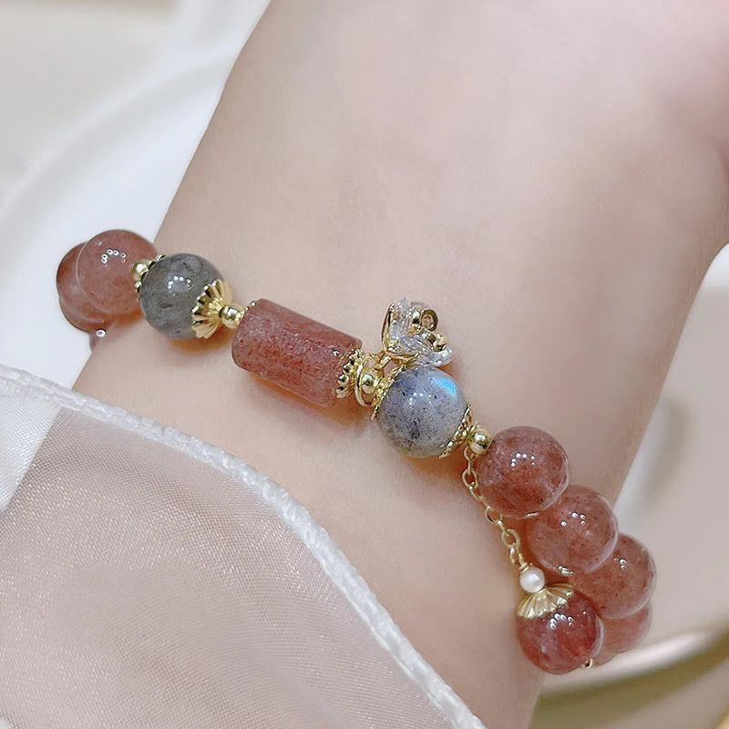 Braccialetto dell'amore con pietra di luna e quarzo fragola naturale Buddha Stones - Image 5