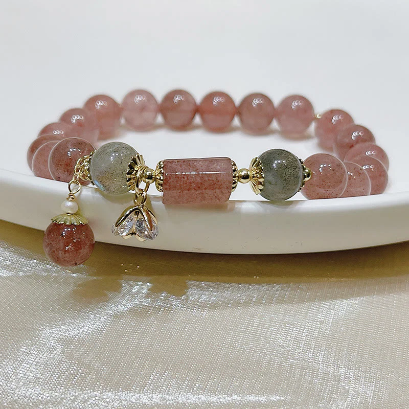 Braccialetto dell'amore con pietra di luna e quarzo fragola naturale Buddha Stones - Image 6